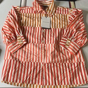 Who What Wear size small orange white coral quarter sleeve blouse button down